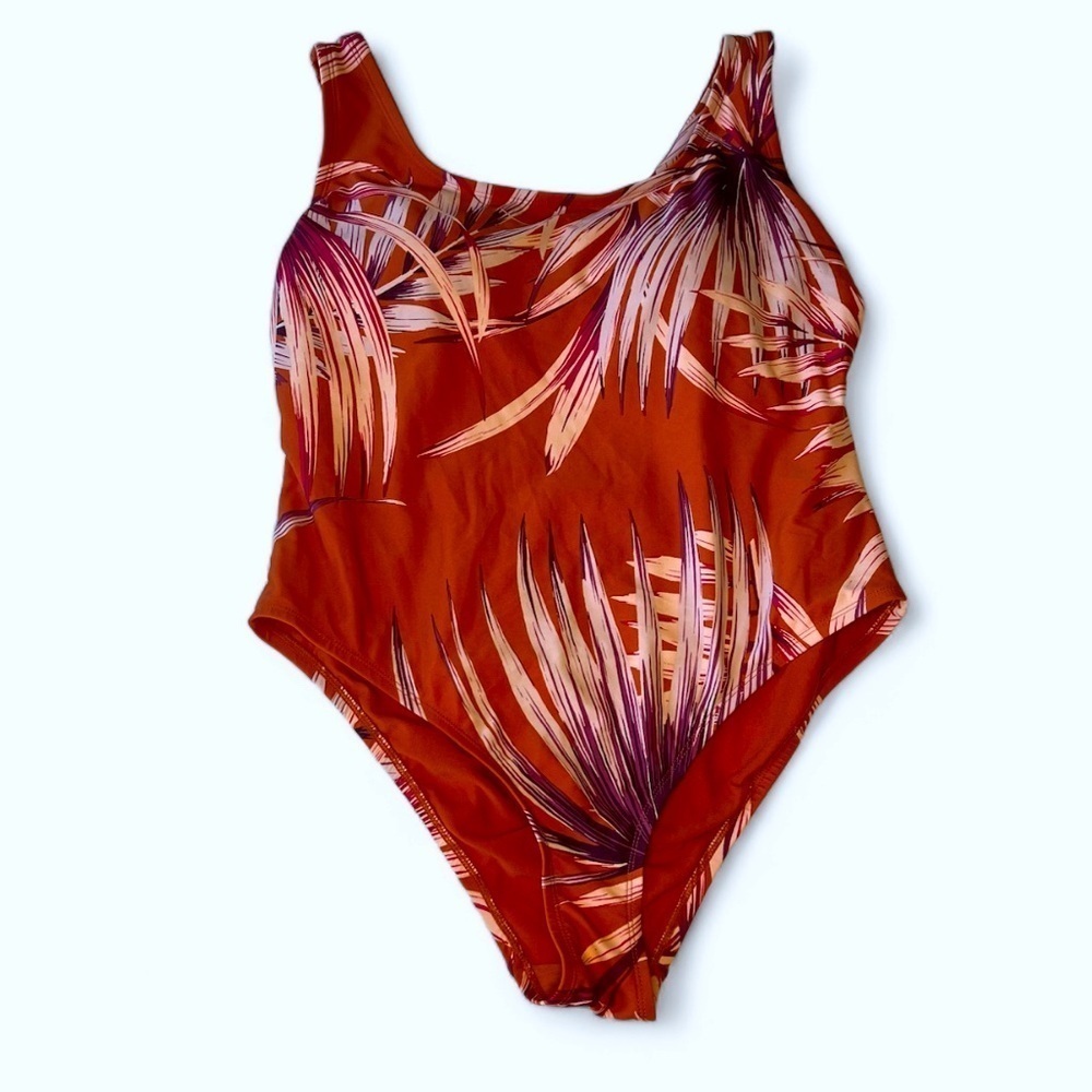 2/$30 Palisades Beach Club burnt ochre palm desert one piece swimsuit, size 14W
